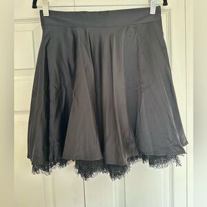 NWT 2005 Vintage Forever 21 Black Satin Skater Skirt with Lace Trim